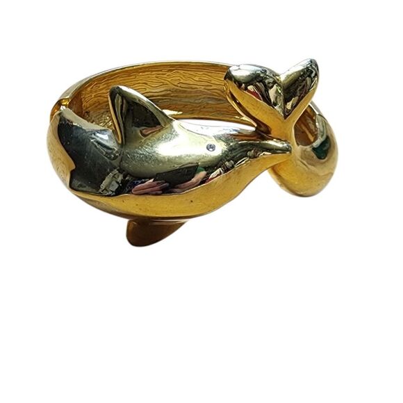 Gold Dolphin Hinged Bangle Bracelet - Picture 1 of 5